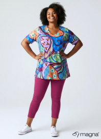 Short Sleeve A-lijn Shirt (B-9004-PRINT) T20019-Flower Orange-Blue
