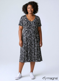 Long A-Line Dress (C-2203-PRINT) T33001-Feathers BW