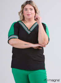 V-Neck Wide Trim Shirt (B-2422) V15058-Green-Black-White