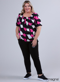 Short Sleeve Puffy Shirt (B-8018-PRINT) V75006-Diamond Blocks Pink