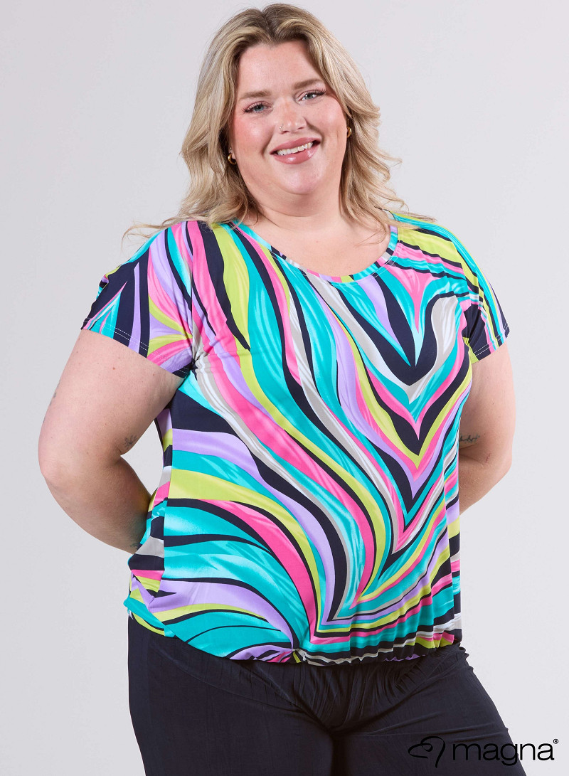Simple Elastic Band Shirt (A-2502-PRINT) T73017-Rainbow Waves