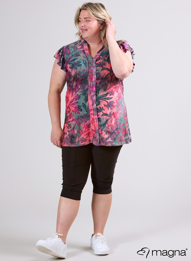 Sleeveless Frill Tunic (C-2305-MSH) U51066-Fall Leaves Coral.