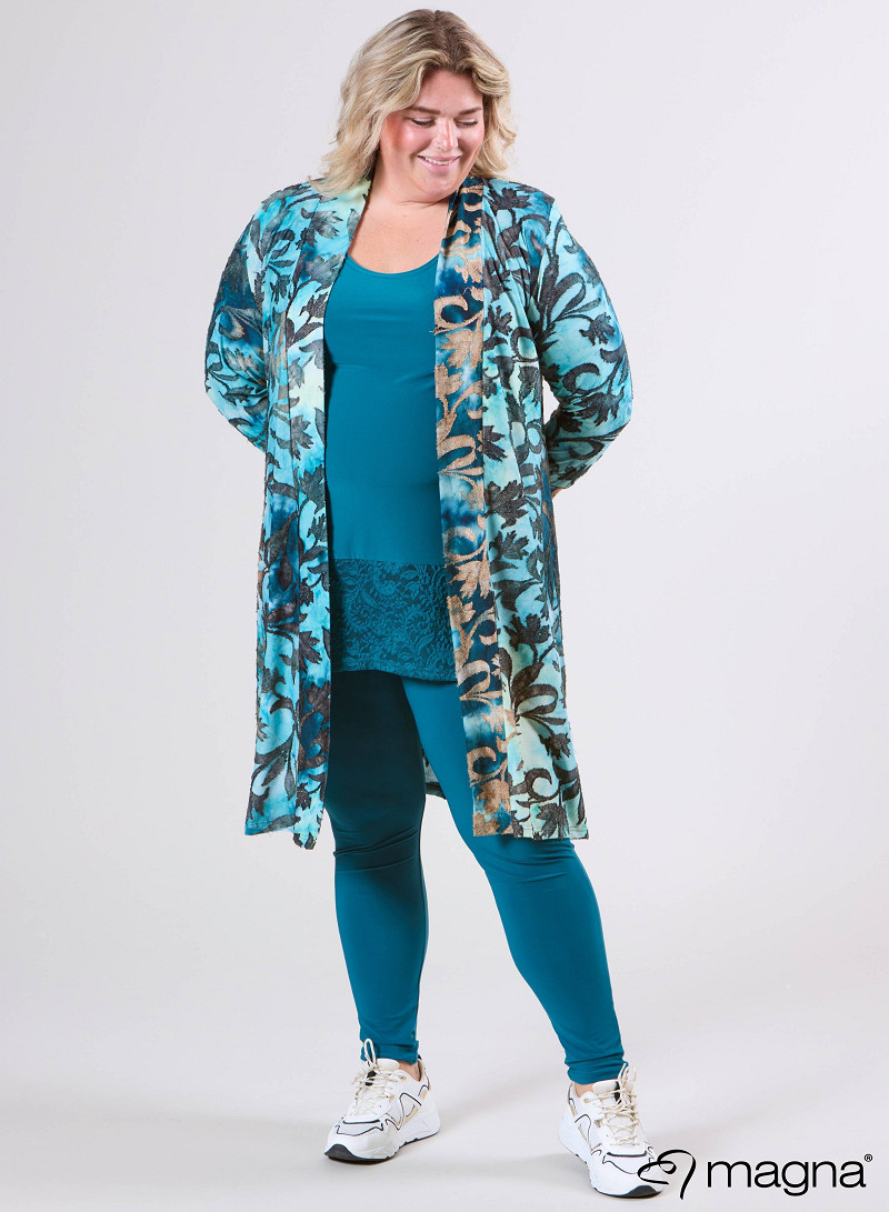 Open Front Loose Cardigan (N-2201-MSH) U51048-Fall Leaves Petrol