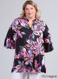 Flared Sleeves Relaxed Tunic (C-2503-PRINT) V72075-Colorful Flower Rose