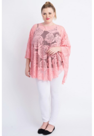 Poncho WINGS chiffon print Burnout Roses (M-0004-CHPR-BR) 075-Roze