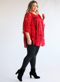 Poncho WINGS chiffon print Burnout Roses (M-0004-CHPR-BR) 015-Rood