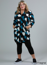 A-Line Long Pocket Tunic (C-2217-PR) V75048-Diamond Blocks Petrol