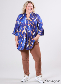 Flared Sleeves Relaxed Tunic (C-2503-PRINT) T69060-Autumn Leaves Royal Blue/Camel