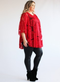 Poncho WINGS chiffon print Burnout Roses (M-0004-CHPR-BR) 015-Rood