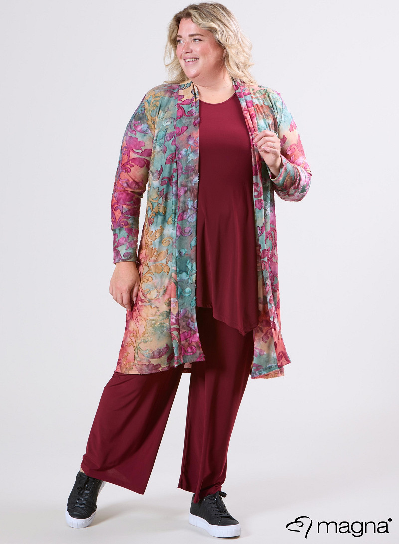 Open Front Loose Cardigan (N-2201-MSH) U51032-Fall Leaves Wine Red