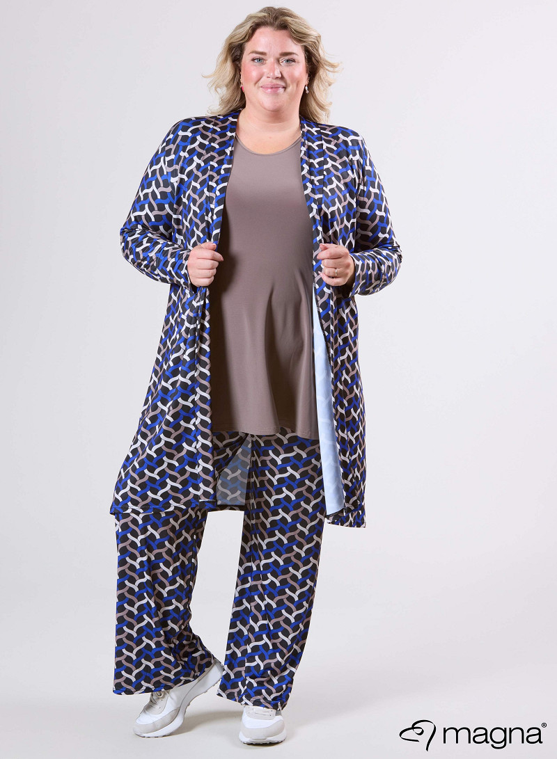 Open Front Loose Cardigan (N-2201-PRINT) T72060-Woven Royal Blue-Sand