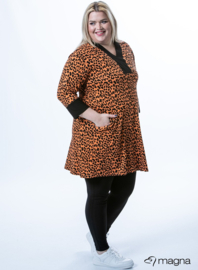 V-nek tuniek met print afwerking langs hals en mouwen (C-2220) X42019-Leopard Orange - 001-zwart