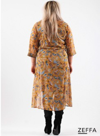 Chiffon Long Buttons-Up Tuniek-Jurk (ZF-DR-1004-PR) Z51078-Mix Feathers Yellow
