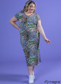 Long Short Sleeve Dress (C-9024-MB-VIS print) W-69058-Colorful Leo Green-Mix