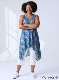 A-Shaped Sleeveless Split Dress (C-2323-PRINT) T34071-Swirl Green-Blue