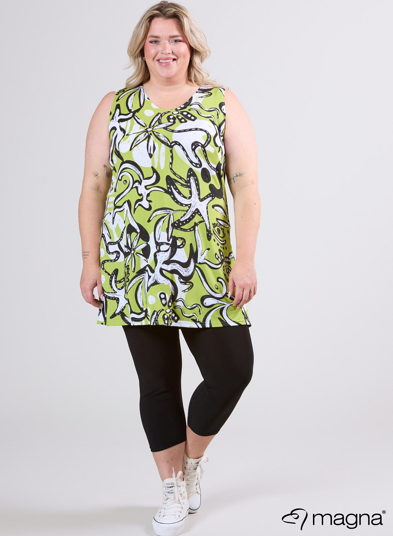 A-Line Sleeveless tunic/top (A-2302-PRINT) U25008-Groovy Lime