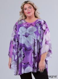 Poncho WINGS chiffon print (M-0004-CHP) V06021-Big Flower Purple