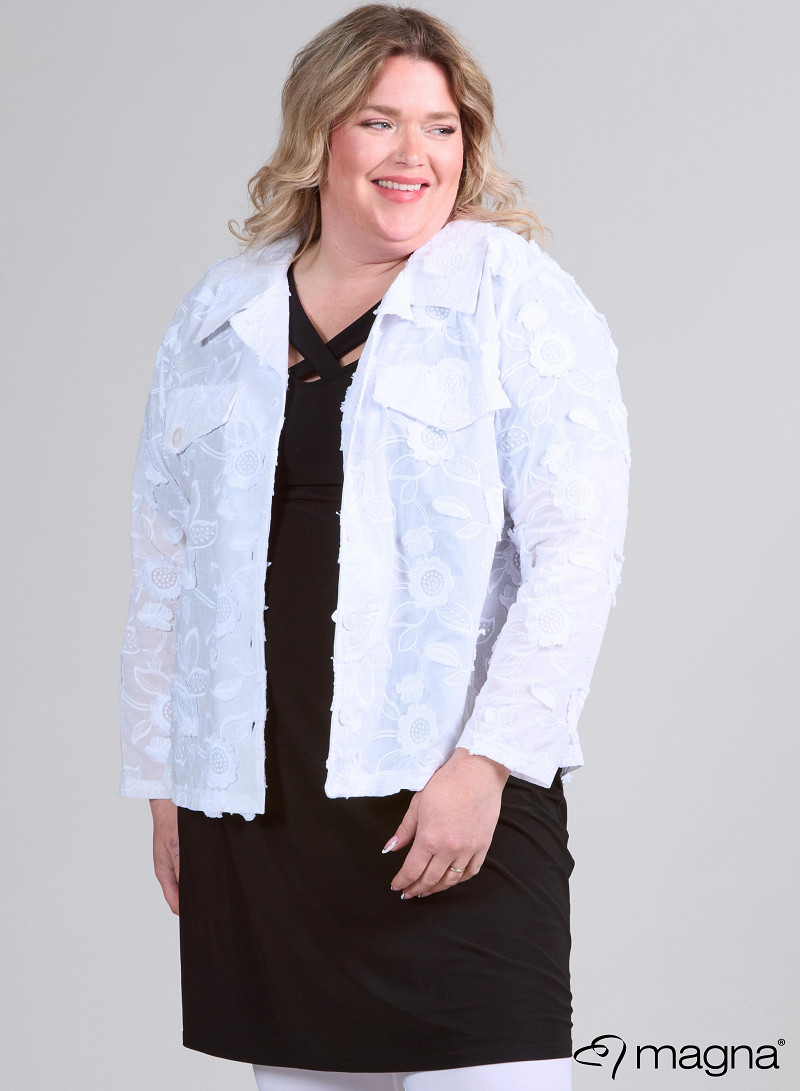 Jaquard Button Jacket (K-2402-COT1) T93002-Embroidery Flower White