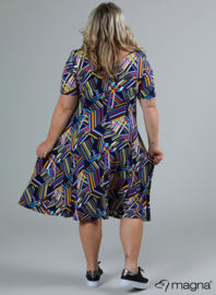 Long A-Line Dress (C-2203-VP) V42021-Lines Purple-Navy-Yellow
