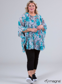 Poncho WINGS chiffon print (M-0004-CHP) V10051-Flowers Zebra Aqua