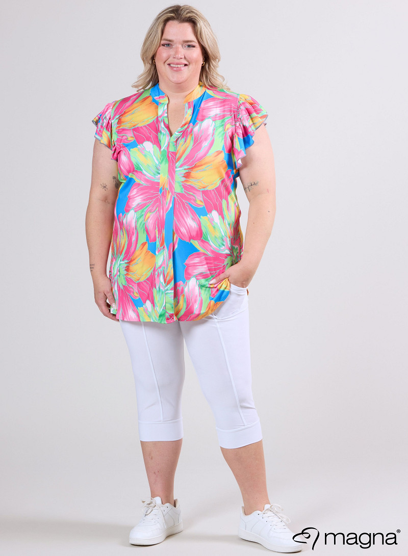 Sleeveless Frill Tunic (C-2305-PR) T75006-Neon Flower Pink-Green