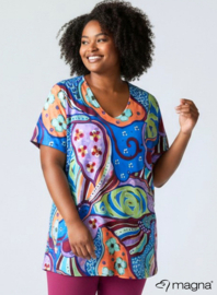 Short Sleeve A-lijn Shirt (B-9004-PRINT) T20019-Flower Orange-Blue