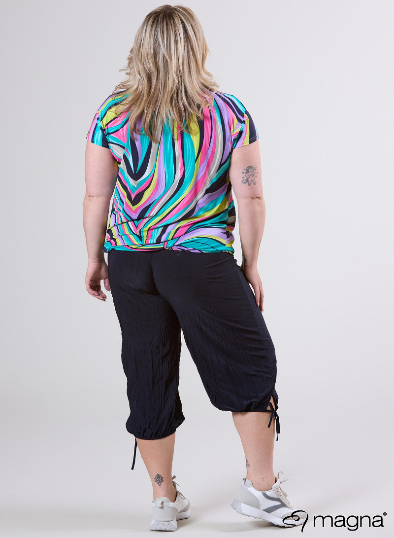 Simple Elastic Band Shirt (A-2502-PRINT) T73017-Rainbow Waves