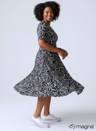 Long A-Line Dress (C-2203-PRINT) T33001-Feathers BW