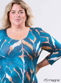 Long A-Line Tunike-Dress (C-2130-PRINT) T69048-Autumn Leaves Petrol