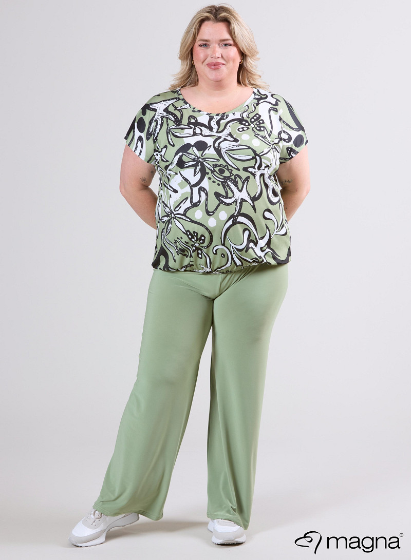 Simple Elastic Band Shirt (A-2502-PRINT) U24022-Groovy Khaki
