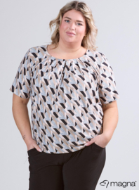 Short Sleeve Puffy Shirt (B-8018-PRINT) V31001-Block Shape Black