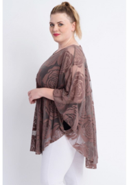 Poncho WINGS chiffon print Burnout Roses (M-0004-CHPR-BR) 061-Taupe