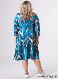 Long A-Line Tunike-Dress (C-2130-PRINT) T69048-Autumn Leaves Petrol