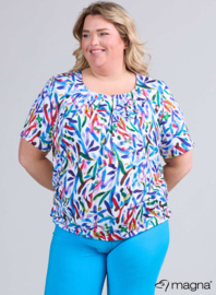 Short Sleeve Puffy Shirt (B-8018-PRINT) U08060-Mixed Lines Blue
