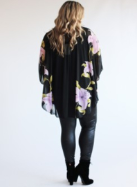 Poncho WINGS Chiffon Print Flower (M-0004-CH-FL) 003-Lila