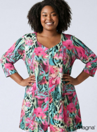 A-Line Shaped Zipper Tunic (C-2606-PRINT) T28006-Animal Flower Pink