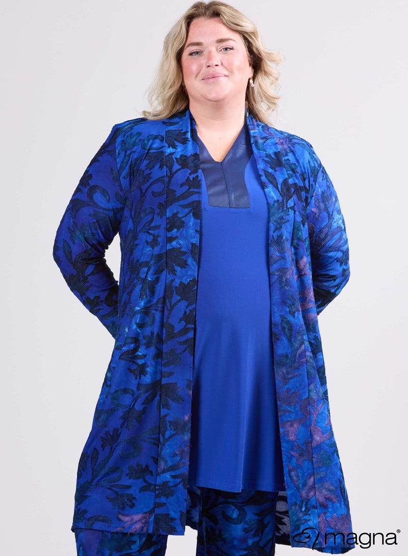 Open Front Loose Cardigan (N-2201-MSH) U51060-Fall Leaves Royal Blue