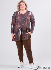 Long Sleeve A-Line Tunic (B-2401-PRINT) T70064-Pebble Waves Brown