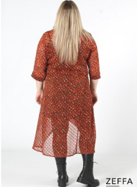 Chiffon Long Buttons-Up Tuniek-Jurk (ZF-DR-1004-PR) Y75019-Panther Orange