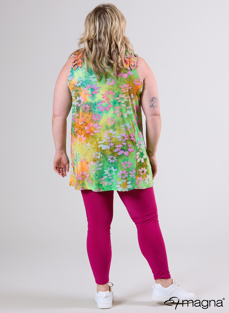 A-Line Sleeveless Frill Top-Tunic (C-2514-MSH) T76008-Daisy Design Orange-Pink-Lime