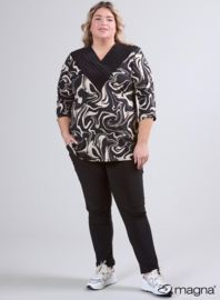 V-Pleated Shirt (B-2501-PRINT) U35014-Ocean Waves Black-Sand