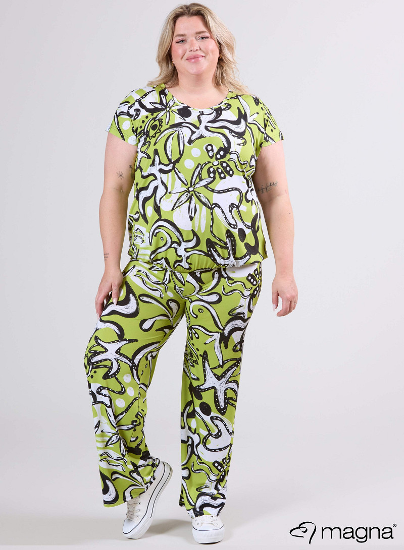 Simple Elastic Band Shirt (A-2502-PRINT) U24008-Groovy Lime