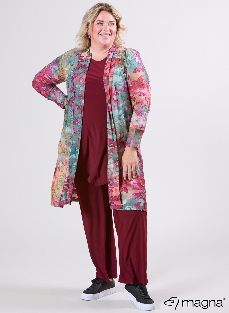 Open Front Loose Cardigan (N-2201-MSH) U51032-Fall Leaves Wine Red