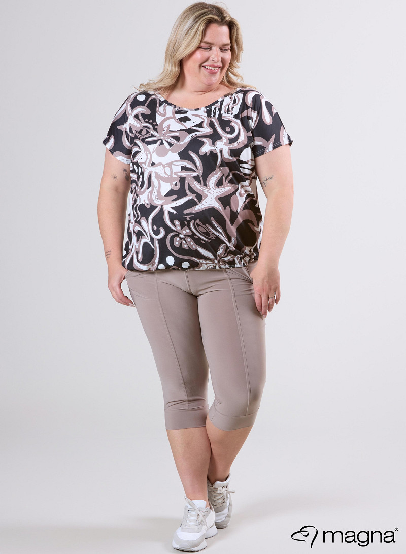 Simple Elastic Band Shirt (A-2502-PRINT) U24014-Groovy Sand