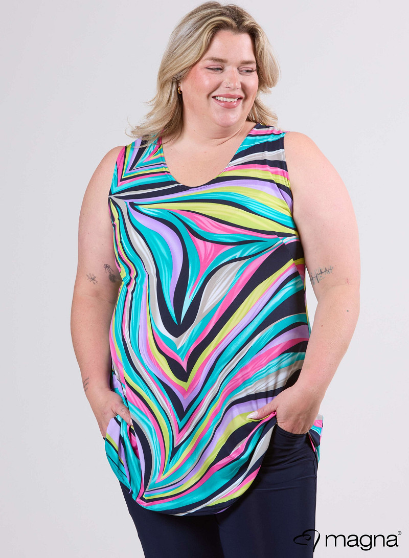 A-Line Sleeveless tunic/top (A-2302-PRINT) T73017-Rainbow Waves