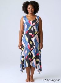 A-Shaped Sleeveless Split Dress (C-2323-PRINT) T32008-Mixed Shapes Sky Blue-Lime