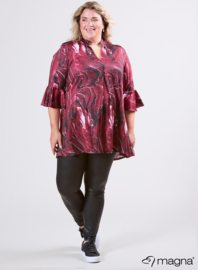 Flared Sleeves Relaxed Tunic (C-2503-PRINT) T70032-Pebble Waves Wine Red