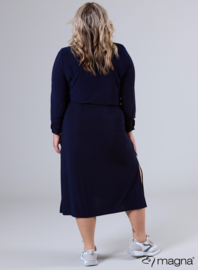 Long A-Line Stretchy Belt Dress (C-2212) - 017-Navy