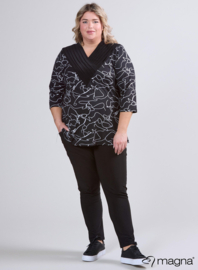V-Pleated Shirt (B-2501-PRINT) U36001-Scribble BW