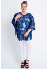 Poncho WINGS chiffon print Burnout Roses (M-0004-CHPR-BR) 060-Royal Blue